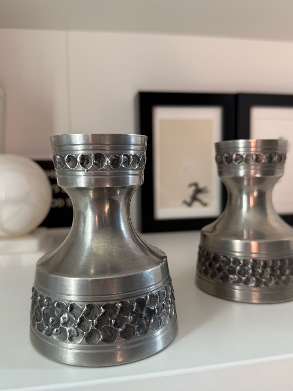 Vintage Mid-Century Modern Perletinn Made in Norway Pewter Candle Holders